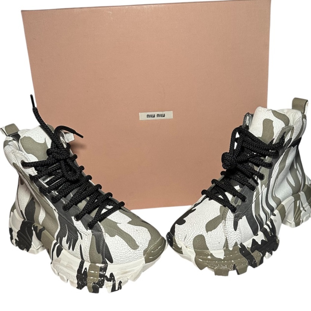 Miu Miu Women’s Cracked Camo Platform Sneakers Size 36.5 or U.S 6.5 New …